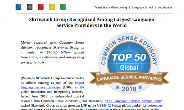 CSA 2018 : les 100 principaux prestataires de services linguistiques dans le monde